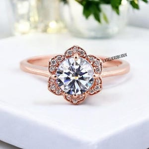 Pave Set Side-Stone Round Moissanite Engagement Ring / 14k Solid Gold Moissanite Ring for Women /1.5 CT Promise Ring, Anniversary Gift For