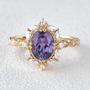 Antique Amethyst Engagement Ring Art Deco Elegant Wedding Ring Vintage Bridal Ring Anniversary Ring Gift for Women February Birthstone Ring