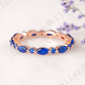 Full Eternity Sapphire Wedding Band 14K Yellow Gold Engagement Band Handmade Stacking Fine Jewelry Promise Gold Gift Anniversary Band Ring