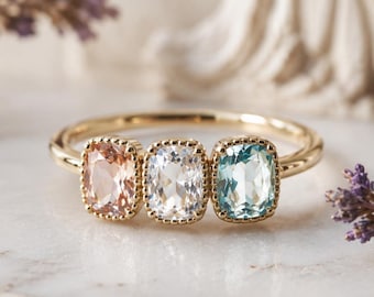 Custom Birthstone Ring 1 to 5 Stones, Personalized Family Ring, Cushion Stone Ring, Mothers Ring, Multi Birthstone Jewelry, Gift for Mom