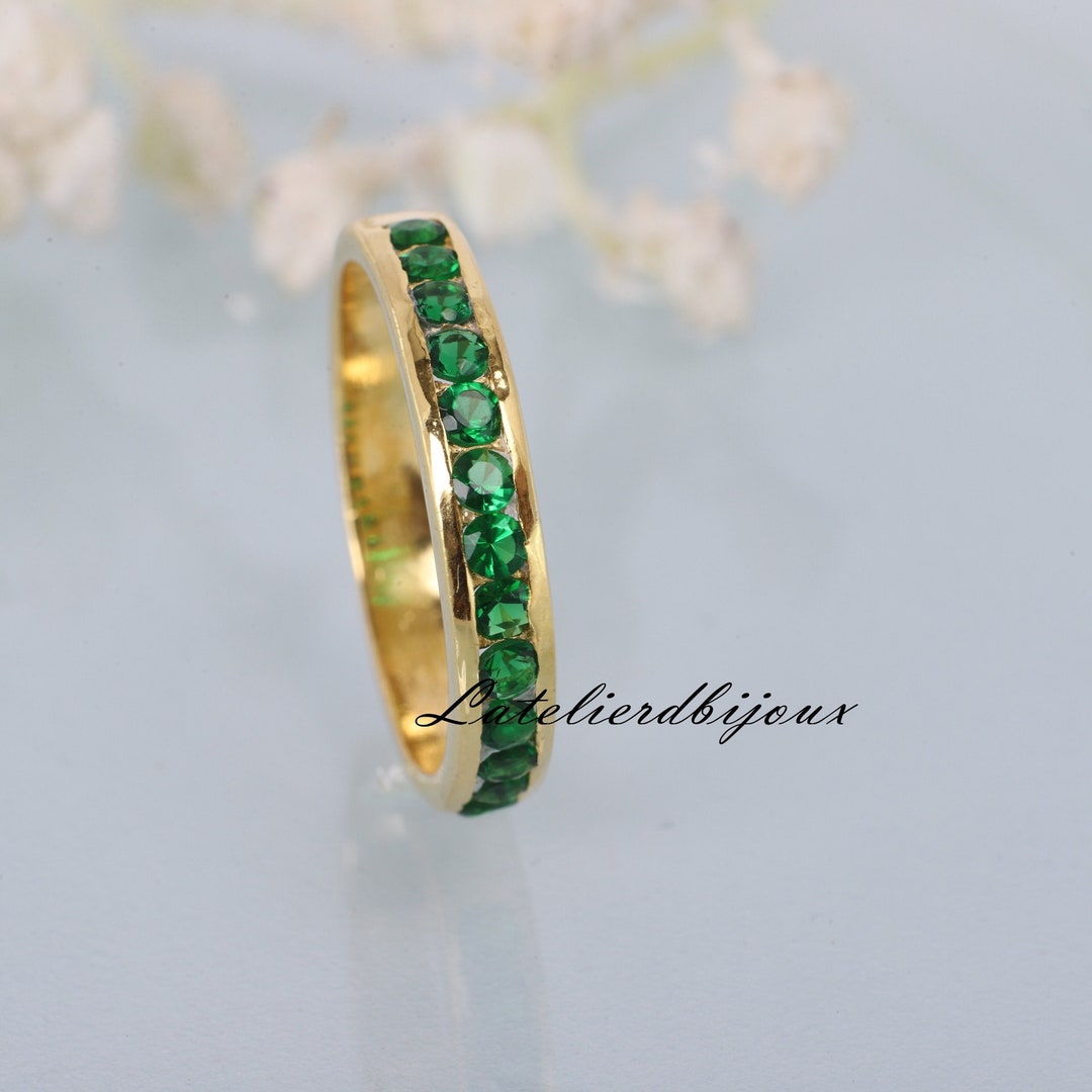 Half Eternity Emerald Wedding Band Yellow Gold Plated Promise Etsy