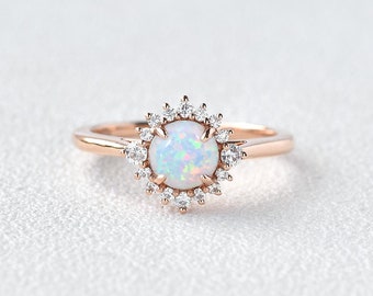 Summer Sale 18K White Gold Over Marquise Opal & CZ Halo Engagement Ring 