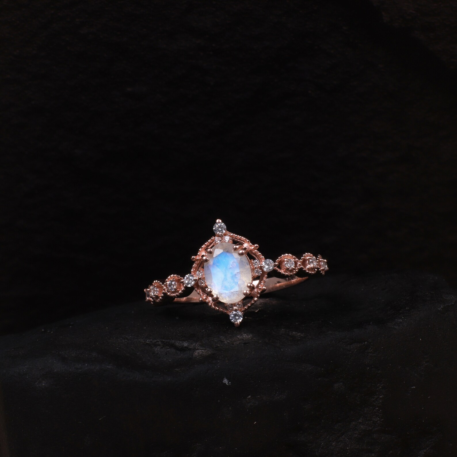 Natural Rainbow Moonstone Ring Moonstone Wedding Ring Set - Etsy