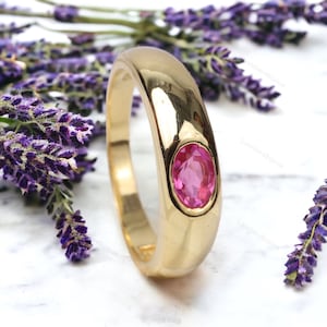 Vintage Ruby Wide Band Ring, Wedding Ring, 14k Solid Gold, Anniversary Gift, Unisex Ring, July Birthstone, Promise Ring, Simple Wedding Band