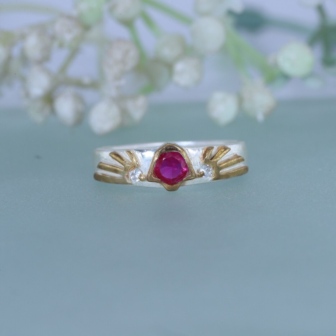 Legend of Zelda Ruby Engagement Ring, Anime Lover Ring & Hylan Shield ...