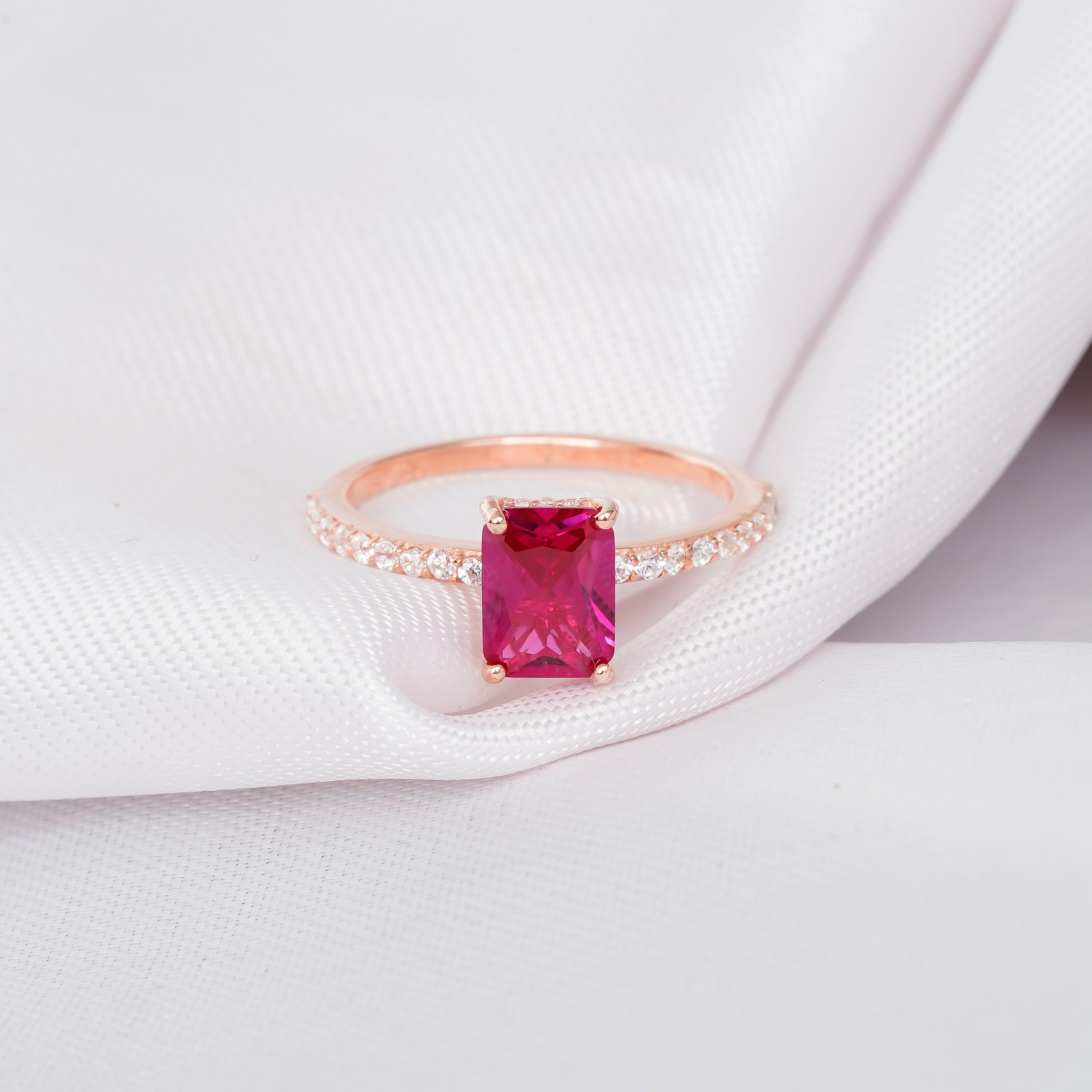 Red Ruby Diamond Anniversary Ring Half Eternity Diamonds | Etsy