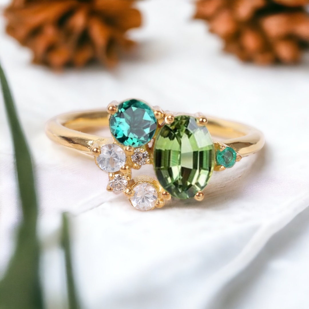 Cluster Peridot Ring Cluster Engagement Ring Multi Stone - Etsy