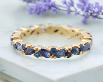 Solid 9ct Yellow Gold Sapphire & Zirconia Half Eternity Ring