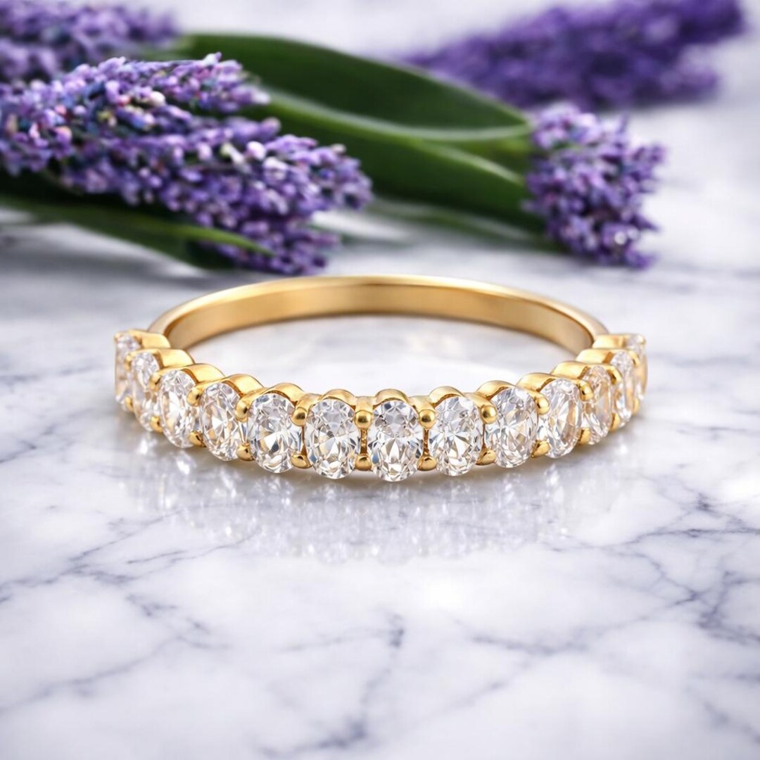 Oval Cut Moissanite Wedding Band Yellow Gold Wedding Band Vintage ...