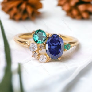 Cluster Tansanit Ring, Cluster Verlobungsring, Multi-Stein Cluster Ehering, Versprechen Ring, Jubiläumsgeschenk Ring, Gold Cluster Ring