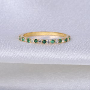 Art Deco Emerald Wedding Band Stackable Emerald Ring May Birthstone Stackable Yellow Gold Ring Handmade Wedding Band Ring Anniversary Ring
