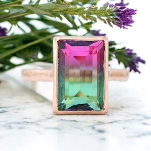Watermelon Tourmaline Ring, Women Ring, Tourmaline Quartz Ring, 14K Solid Yellow Gold Ring, Gemstone Ring Handmade Ring Promise Gift For Her