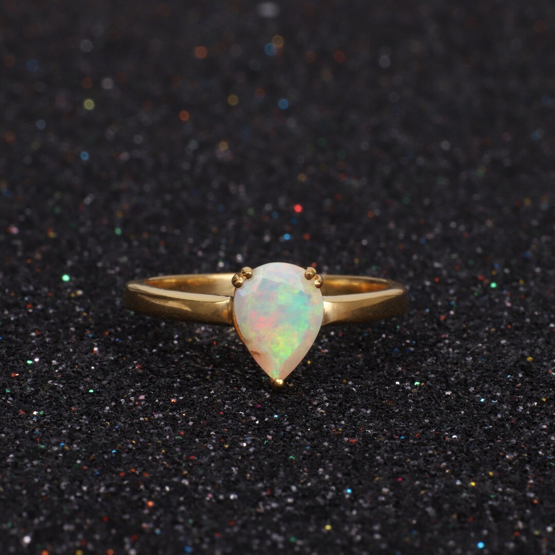 Freshwater Opal Unique Ring Tear Drop Stone Ring 14k Solid Gold ...