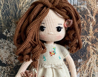 Crochet doll amigurumi Elina, Handmade stuffed toy for your children