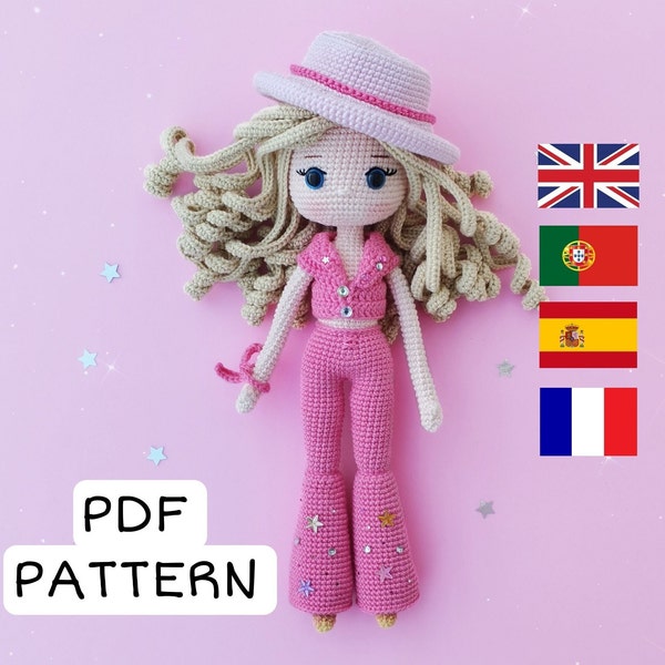 Poupée rose en vêtements de cow-girl Modèle Amigurumi