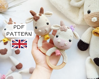 Crochet Cow Rattle PATTERN, English Pattern, PDF