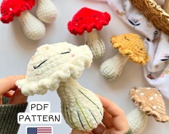 Crochet Mushroom Rattle Pattern: Amigurumi Plushie, Keychain, Bag Charm (PDF Pattern)