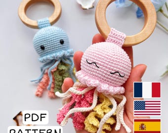 CROCHET Jellyfish RATTLE PATTERN, Handmade Newborn Gift, Crochet Toy