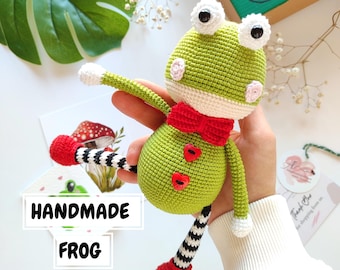 Rana amigurumi de ganchillo: juguete de seguridad hecho a mano con encaje de algodón