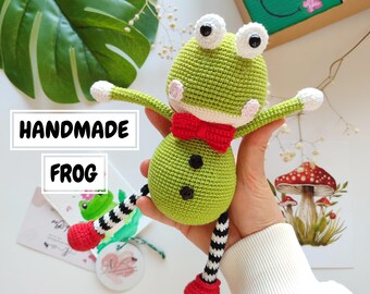 Rana de crochet hecha a mano: juguete de seguridad amigurumi de algodón