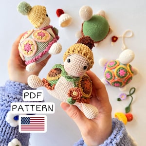 TURTLE CROCHET PATTERN Rocco, Granny Square Crocheted Tortoise Plushie