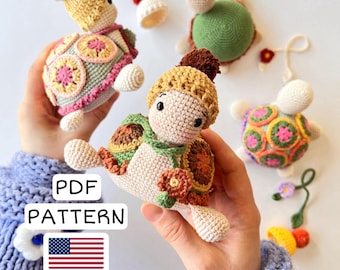 TURTLE CROCHET PATTERN Rocco, Granny Square Crocheted Tortoise Plushie