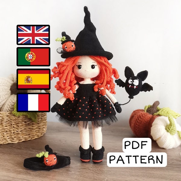 Modèle de poupée sorcière Elina, Halloween au crochet