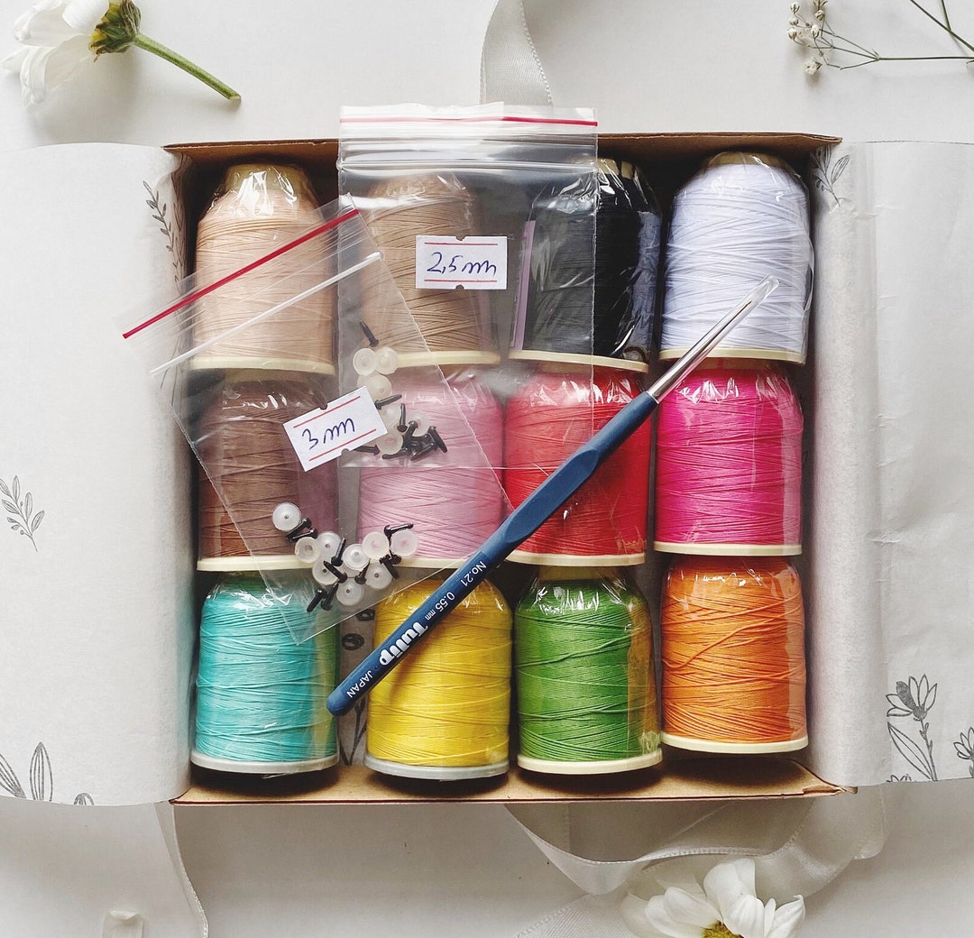 Silk Thread Box, Colorful Thread, Safety Eyes and Crochet Hook - Etsy