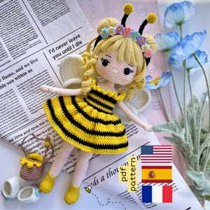 Arinbee Amigurumi Doll PDF, Bee Crochet Pattern with Wings, Honey Bag, Bumblebee Toy