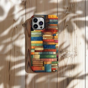 Colorful Book Stack Tough Phone Case – Book Lover Aesthetic for iPhone, Samsung, Pixel