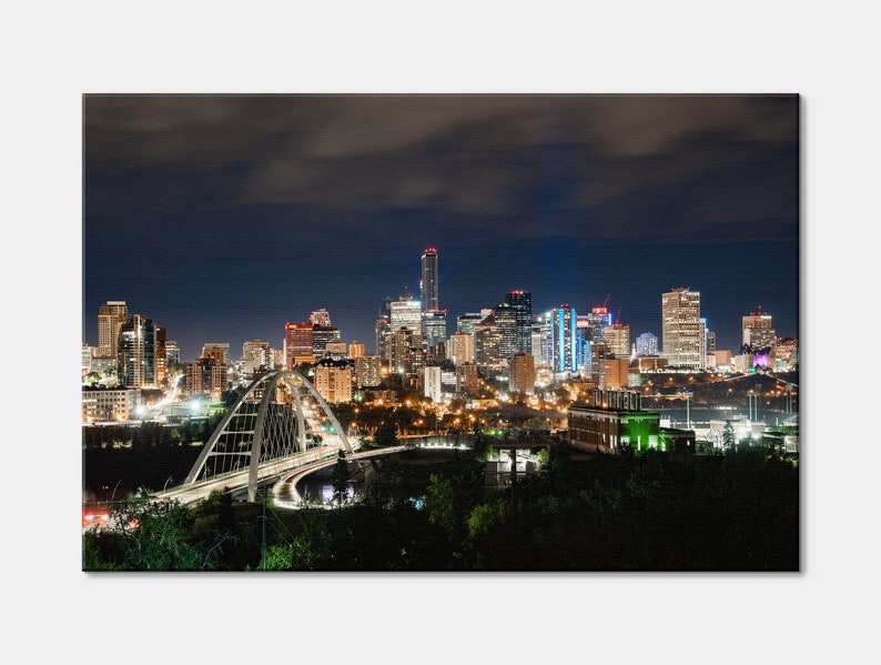 Edmonton Skyline at Night Wall Decor Canvas Framed Print Etsy