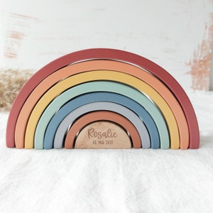 Geschenk Geburt Junge o Mädchen · Boho Regenbogen Holz · Babygeschenk personalisiert · Taufgeschenk Patenkind · Geschenk Taufe [3RB101]