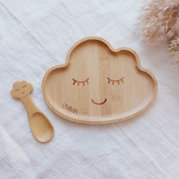 Geschenk Geburt · Frühstücksbrett personalisiert · Kinderteller "Wolke" · mit Name · Frühstücksbrettchen · Geschenk Taufe ·