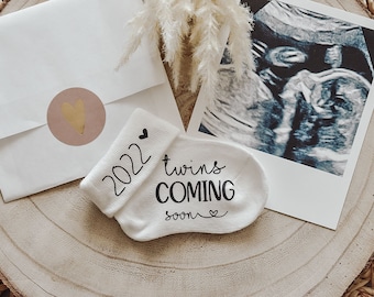 Babysocke "twins Coming soon" · Schwangerschaft verkünden · Zwillinge · Geschenk · Baby · Oma · Tante · Zwillingsschwangerschaft ·