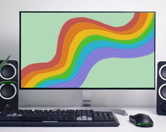Rainbow Swirl - Desktop Wallpaper / Computer Background || Colourful Quirky Mac PC - paint, colorful, vintage, 70s, green
