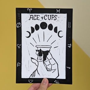 Ace of Cups - Lino Print - Tarot Inspired Queer Feminist Art