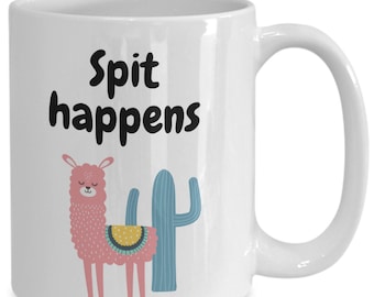 Spit Happens Llama Mug: Funny Coffee Cup Gift