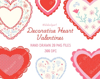 Decorative Heart Clipart PNG Bundle | Cute Love Hearts, Floral & Patterned Heart Illustrations for Wedding, Valentine, Scrapbook, No AI