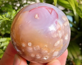 Cherry Blossom Agate Ball High quality/Natural Snowflake Cherry Blossom Agate Natural Flower Agate Sphere Agate Crystal Ball Healing Crystal