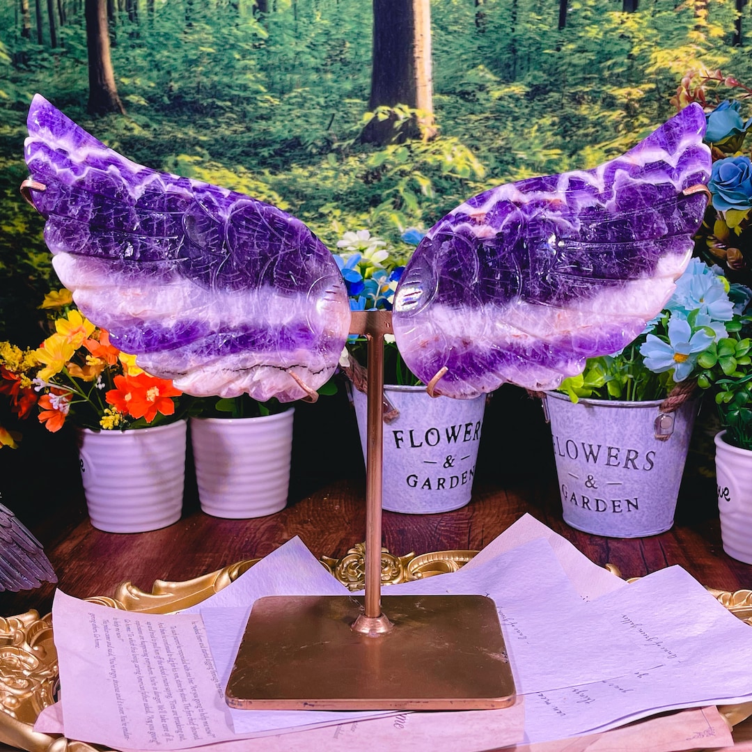 Hand Carved Amethyst Crystal Angel Wings carved quartz Etsy