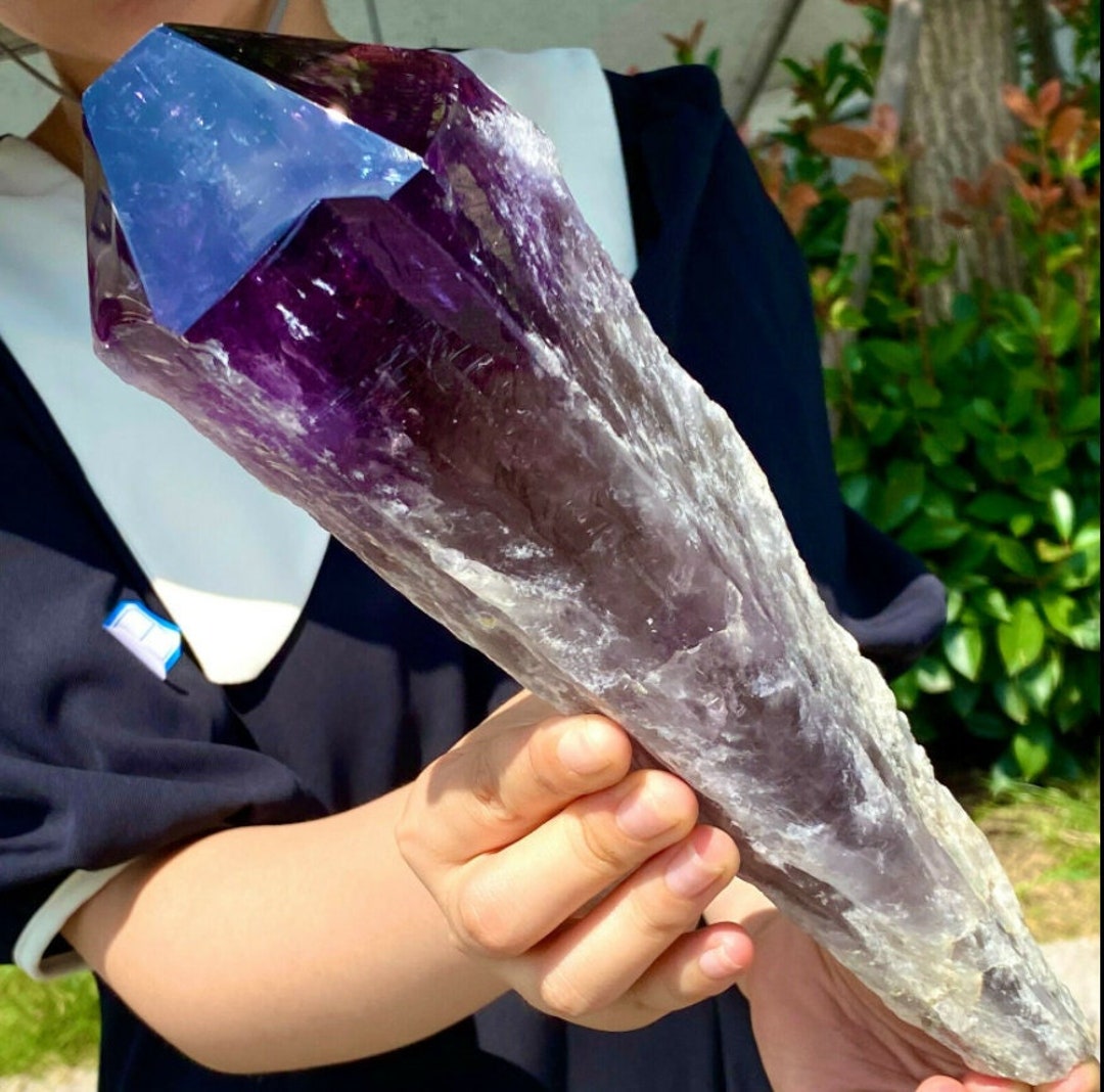 EOEMY Natural Amethyst Obelisk Pendant Quartz Crystal Point Wand Necklace Reiki Amulet