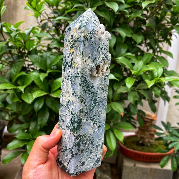 天然石　アガットピラー　Agate Pillar 四角柱 Natural Ocean Grass Agate Crystal Obelisk Wand: Healing Stone Gift