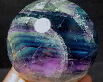 Natural Fluorite Quartz Sphere: Purple & Green Crystal Ball (78mm)