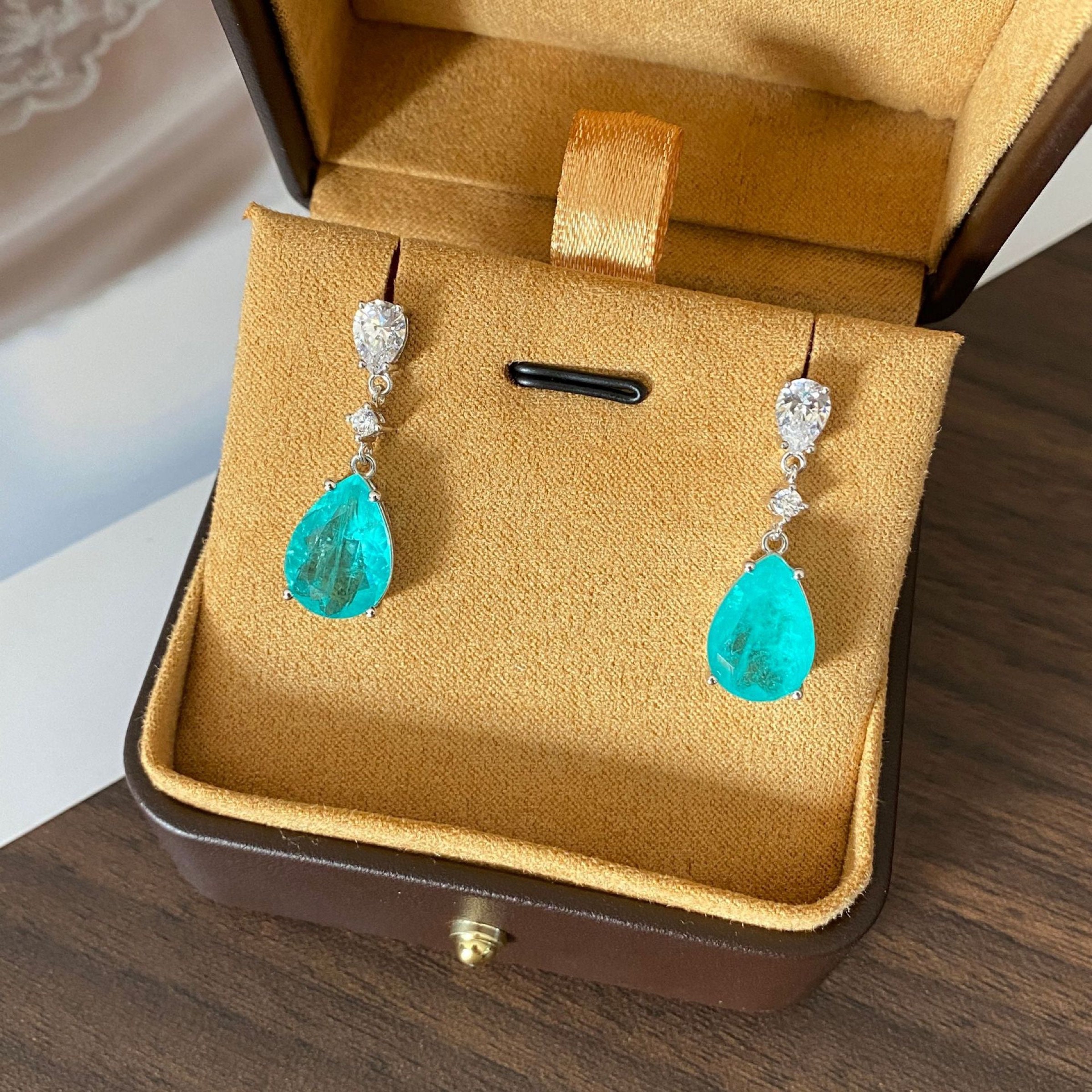 Paraiba Earring Retro Simple Inlay Earring Goddess Style Full Etsy