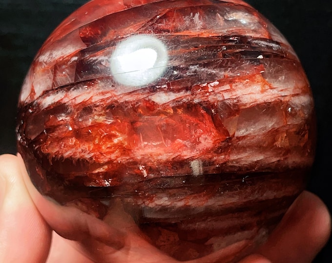 Featured listing image: Red Gum Flower Crystal Quartz Sphere: Chakra Reiki Meditation Stone (784g, 82mm)