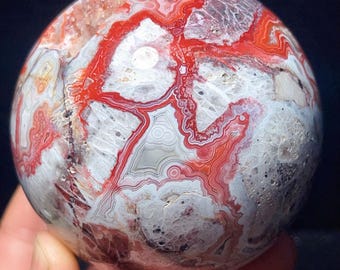 Natural Crazy Agate Sphere : Crazy Onyx Sardonyx Palm Stone L8003