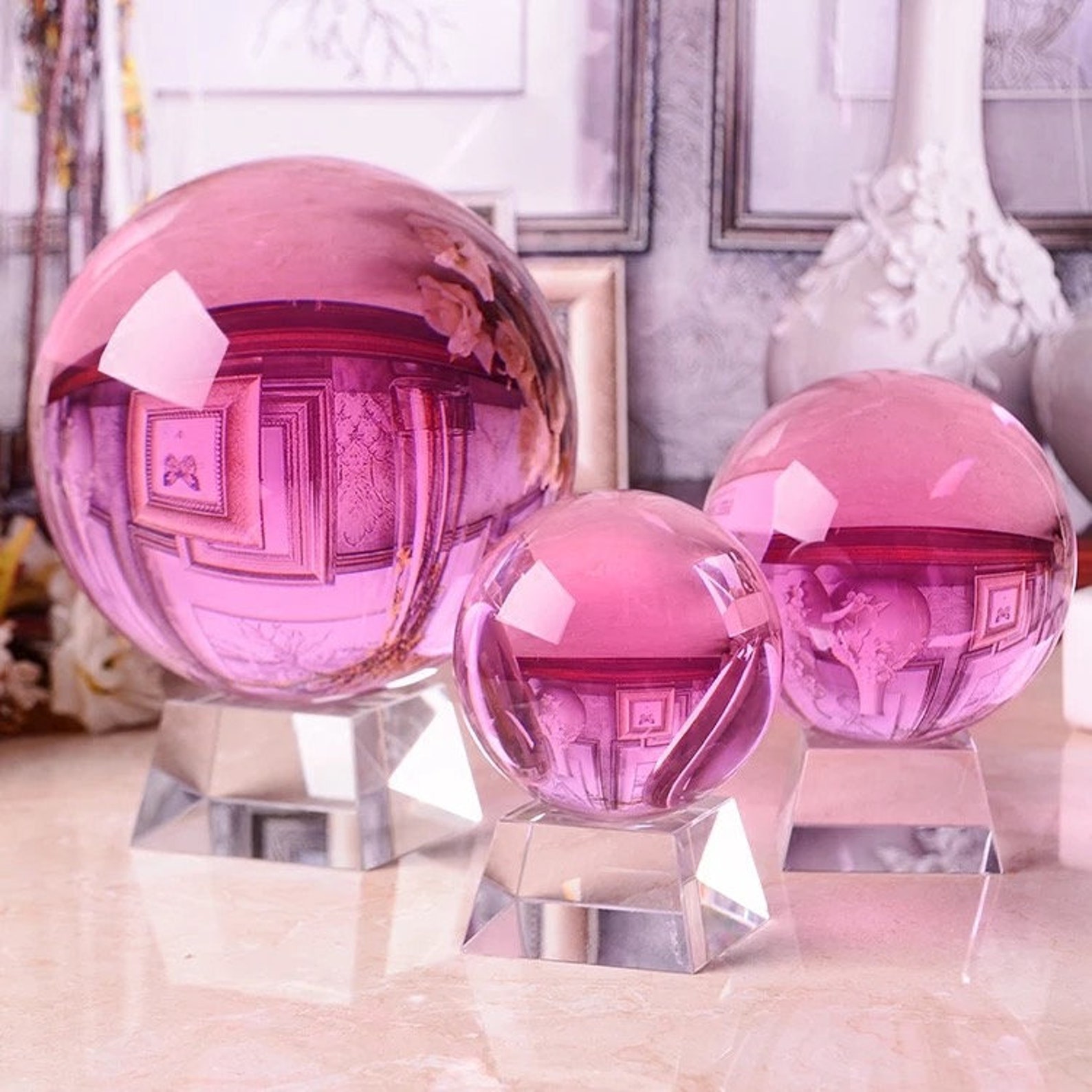 Crystal Ball Pink Crystal Ball Glass Gaze Crystal Ball Etsy
