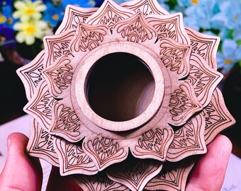 Base boule de cristal lotus : décoration d&#39;autel en bois (94 x 94 x 23 mm)