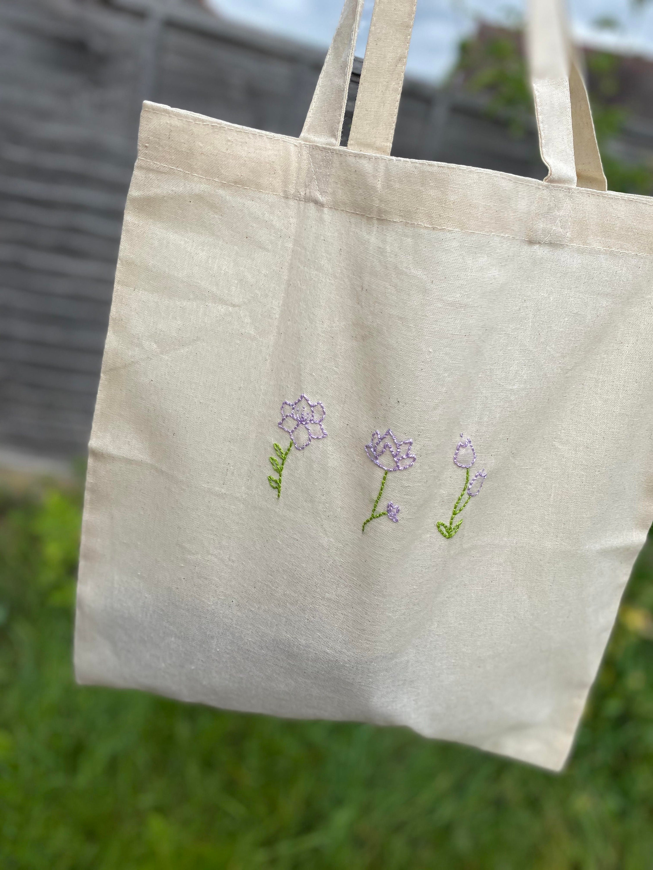 Hand embroidered flower tote bag Etsy