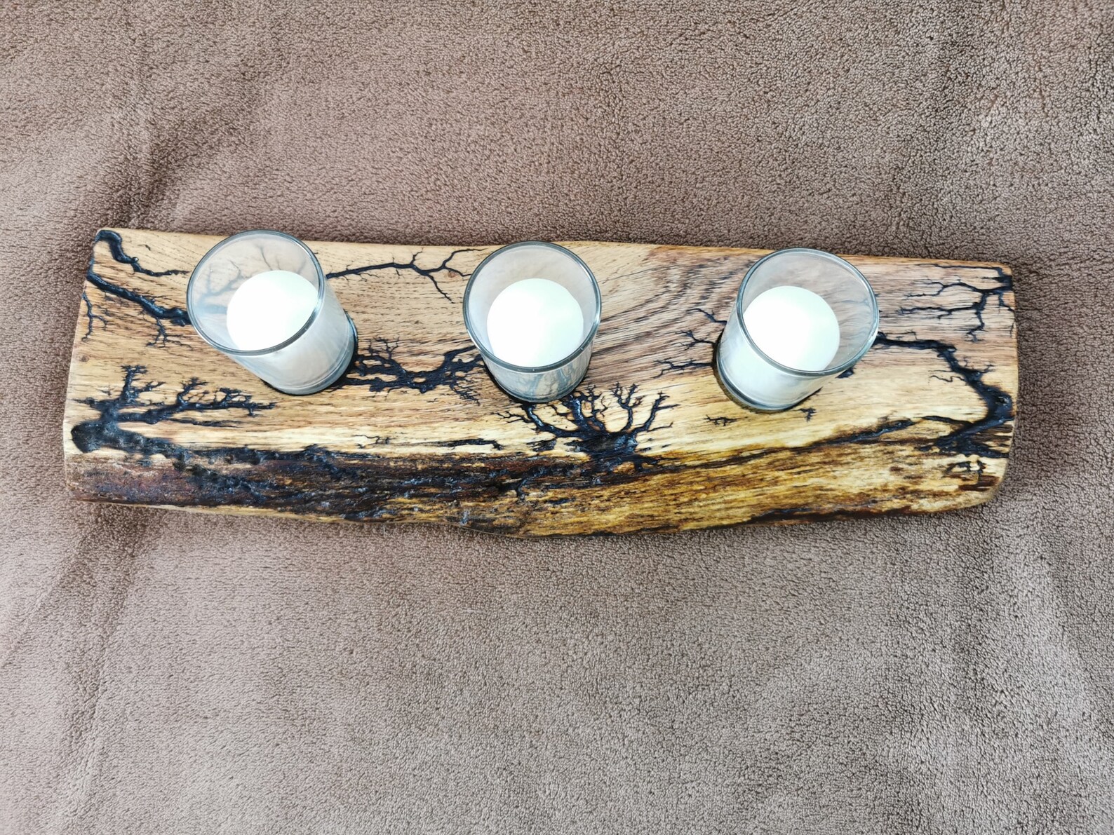 Handmade Live Edge solid Oak Candle Holder With Lichtenberg Etsy